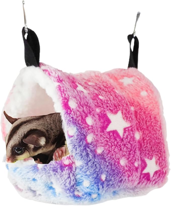 Cotton Guinea Pig Rat Hammock, Colorful Hamster Hanging Nest Warm Hideout Cage for Small Animals Sugar Glider Parrot Ferret (Rainbow,Medium)
