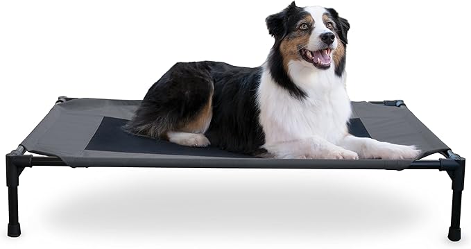 K&H Outdoor Elevated Dog Bed - Cooling Raised Dog Bed for Medium & Large Pets, Breathable Mesh Center Hammock Design, Indoor/Outdoor Washable Cover, Portable Metal Frame, Charcoal, Large 42x30in