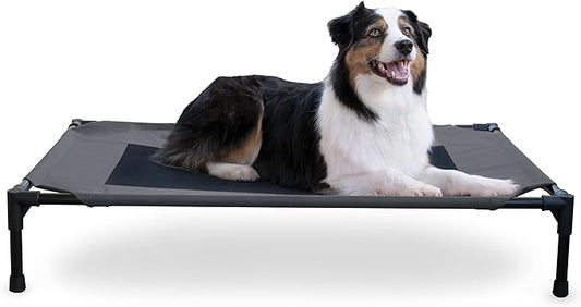 K&H Outdoor Elevated Dog Bed - Cooling Raised Dog Bed for Medium & Large Pets, Breathable Mesh Center Hammock Design, Indoor/Outdoor Washable Cover, Portable Metal Frame, Charcoal, Large 42x30in