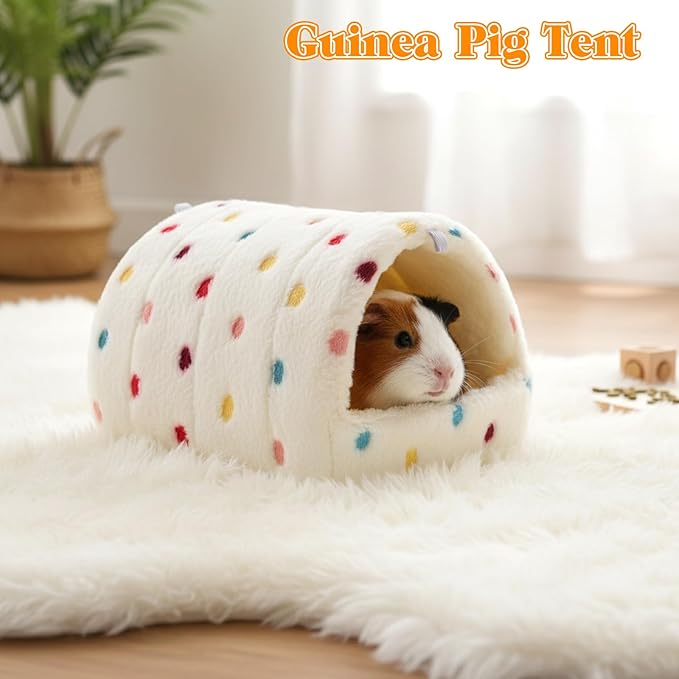 Warming Guinea Pig Hideout, Washable Guinea Pig Houses Polka Dots Small Animal Hamster House with 2 Hooks for Mouse Parrot Hedgehogs Ferrets Bearded Dragons