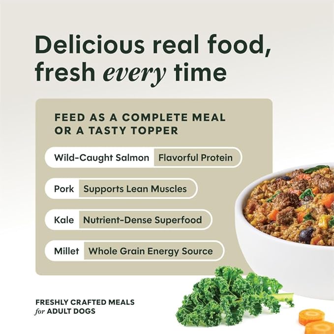 Instinct Freshly Crafted Meals, Dog Wet Food or Topper, Human Grade - Pork & Wild-Caught Salmon, 11 oz. Carton