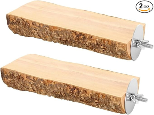 2PCS Natural Wood Bird Perch Platform for Cage - Parrot Perch Stand for Conures, Cockatiels, Budgies, Lovebirds, Parrotlets, Small Bird Cage Accessories & Wooden Perches for Small Parrots