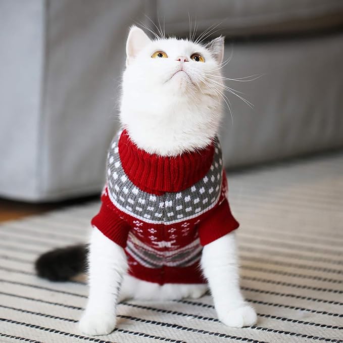 Dog Christmas Sweaters Pet Winter Knitwear Xmas Clothes Classic Warm Coats Reindeer Snowflake Argyle Sweater for Kitty Puppy Cat-XS