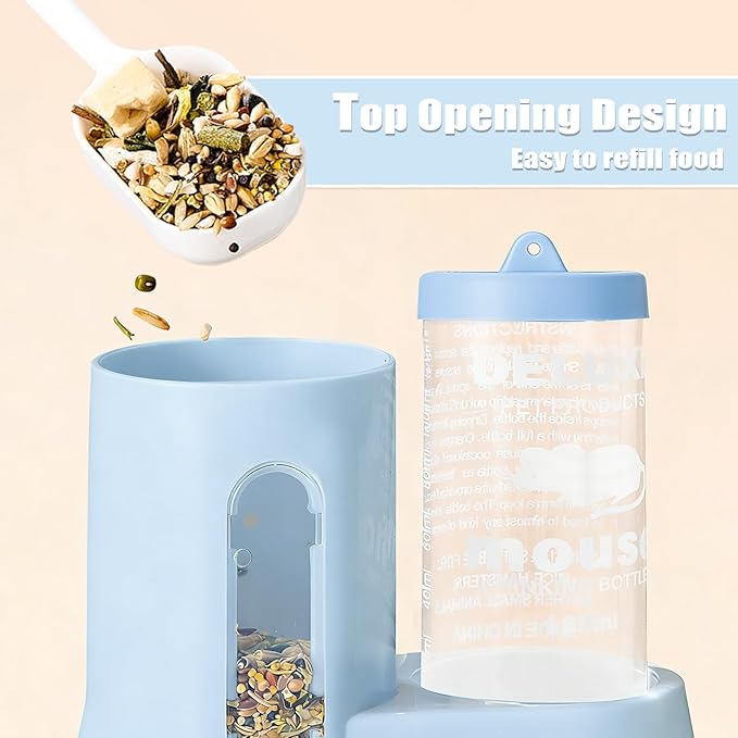 Hamster Food Bowl Guinea Pig Water Bottle No Drip - 2-in-1 Automatic Feeder and Waterer with Roller Ball Design, 300ml+80ml