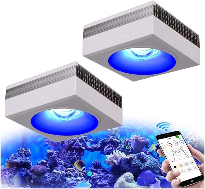 PopBloom RL90 WiFi Reef LED Light, 200W Reef Aquarium Lighting for 30"-48" SPS LPS Corals and Saltwater Fish Tanks, Enhanced Violet and Blue Spectrum,APP Fully Programmable (2 Lights with Hang kit)