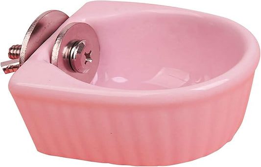 Small Animals Bowl, Detachable Cage Feeder Pet Ceramic Water & Food Feeder, Small Animal Supplies for Rabbit Parrot Squirrels Chinchilla Hamster Ferret (Pink, M)