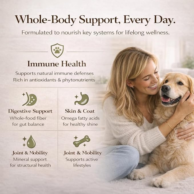 Natural Dog Company Super Greens Food Topper for Dogs, 8oz – Multivitamin & Superfood Powder – Immune, Digestive & Skin & Coat Support – No Fillers or Artificial Preservatives – All Life Stages