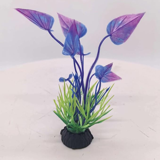 9 Pcs Aquarium Artificial Plastic Glass Plants and Rock Cave Decor Set, Goldfish Betta Fish Tanks Decoration Accessories Green Plants, Simulation Water Plant Corals Ornaments