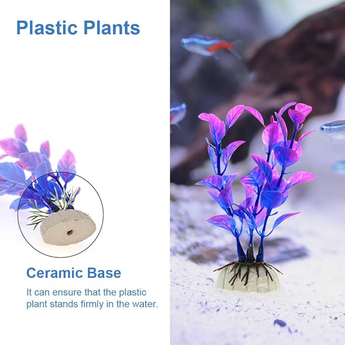 Aquarium Decorations Set, Fish Tank Decor with Artificial Plants and Resin Ornaments, Betta Fish Tank Accessories for Small Tanks, Soft Safe Plastic Plants with Hideout Cave Décor(Ornaments set #2)