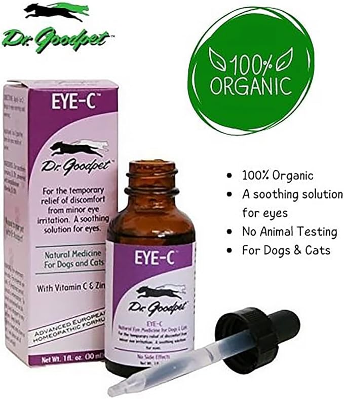 Dr. Goodpet Eye-C All-Natural Eye Drops for Dogs, Cats | Human Quality Zinc & Vitamin C | Veterinarian Recommended Eye Care | Soothe, Wash, and Moisturize Pet Eyes | Made in the USA