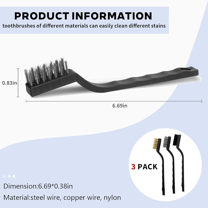 3PCS Bird Cage Cleaning Brush Set-Copper,Nylon and Stainless Steel Wire Brushes for Cleaning Parrot Cages, Kennels, and Perches,Removes Poop and Keeps Bird Cages Fresh,Essential Bird Cage Accessory