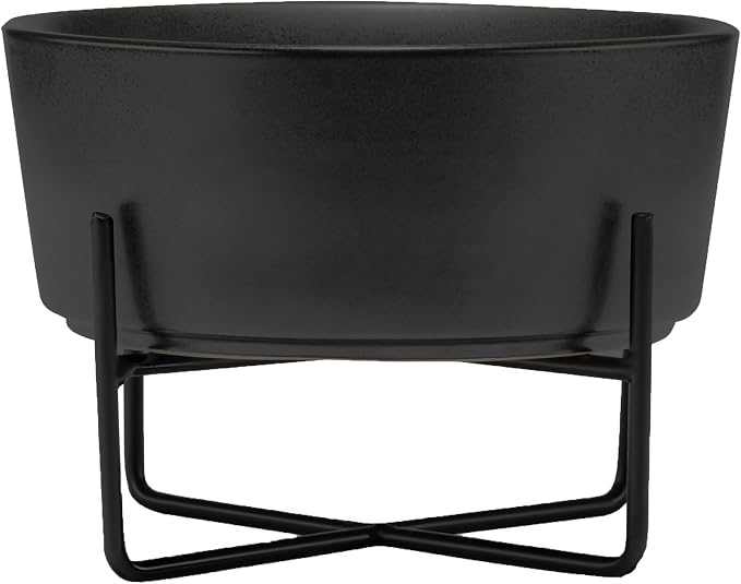 Waggo Simple Solid Dog Bowl and Dog Bowl Stand - Single Iron Stand with Single Ceramic Feeder or Water Bowl, Small or Large Dog Elevated Pet Feeder (Small, Matte Black)