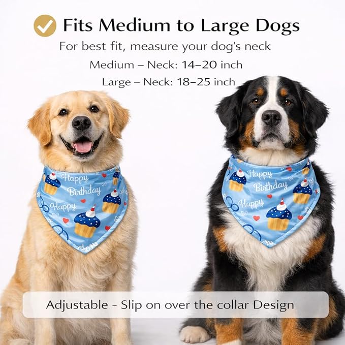 Luxury Satin Dog Bandana – Slip-On Collar Style, Premium Pet Scarf for Medium, Large & XL Dogs – Special Occasion Accessory (Collar Not Included) (Medium - Extra Large, HBD)