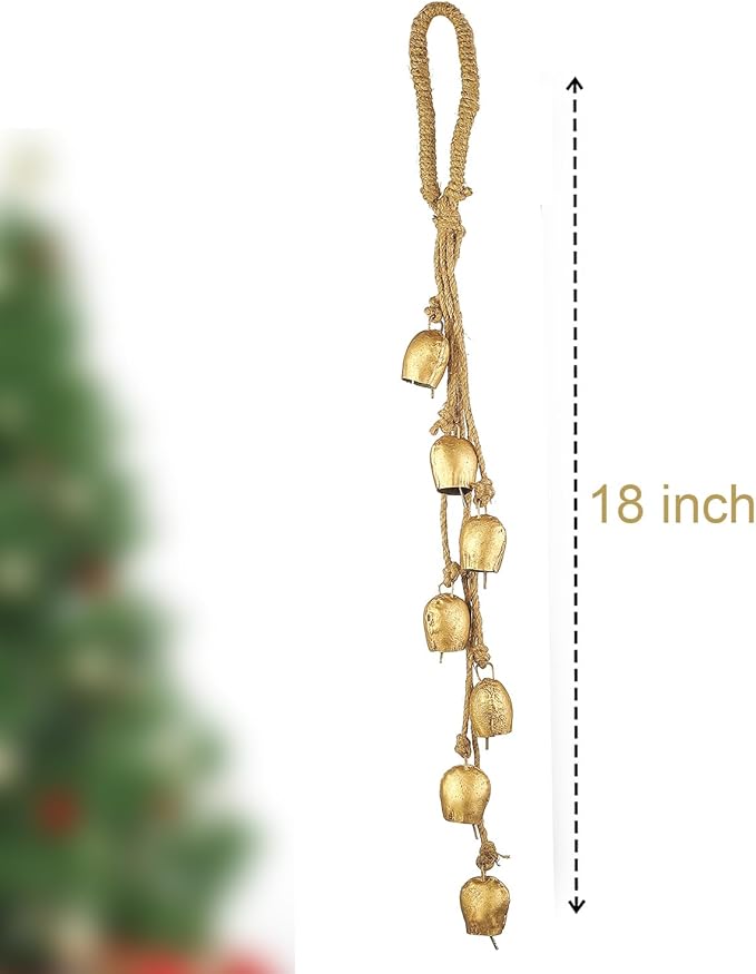 Bellshub Rustic Vintage 7-Bell Cluster Handmade 2" Metal Harmony Bells – 18" Hanging | Farmhouse Wall Décor, Wind Chime, Lucky Charm Bells for Home, Porch, Door Dog Bell Garden Decorations