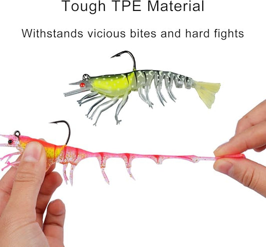 Bionic Swimming Shrimp Lure, Top Water Fish Bites Soft Stuff Shrimp Bait for Bass, Hooks Fishing Lures for Freshwater and Saltwater
