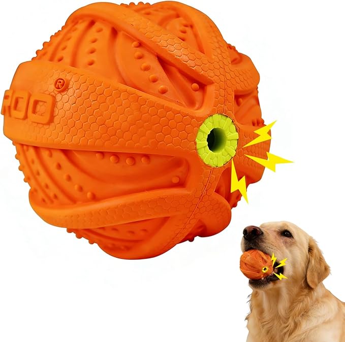 LaRoo Squeaky Dog Ball Toy, Durable Natural Rubber Squeaker Ball Floating Throwing Training, Teeth Cleaning Chew Toy for Pet Small Medium Large Dogs (3.5In Orange)