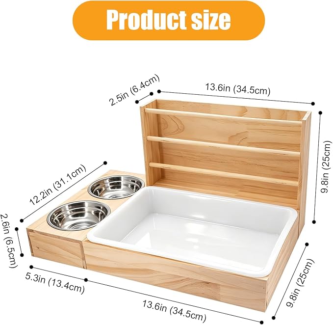 3-in-1 Rabbit Hay Feeder, Rabbit Litter Box with Hay Feeder and Bowls, Guinea Pig Hay Feeder, for Rabbits, Guinea Pigs, Small Animals