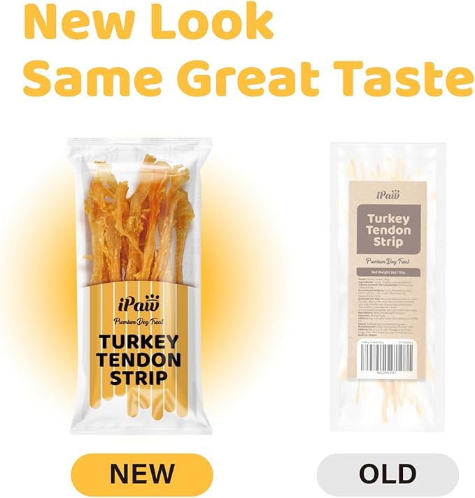 iPaw Turkey Tendons for Dogs, Single Protein, Hypoallergenic, All Natural Human Grade Puppy Chew, Rawhide Alternative Dog Treats, 1 Pack Strip (Large)