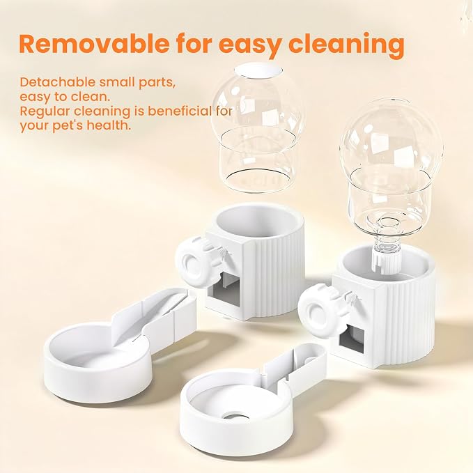 38oz Hanging Automatic Food Water Dispenser, Large Capacity Gravity Rabbit Water Dispenser and Feeder Set, for Bunny Guinea Pig Chinchilla Ferret Cage Accessories (White)