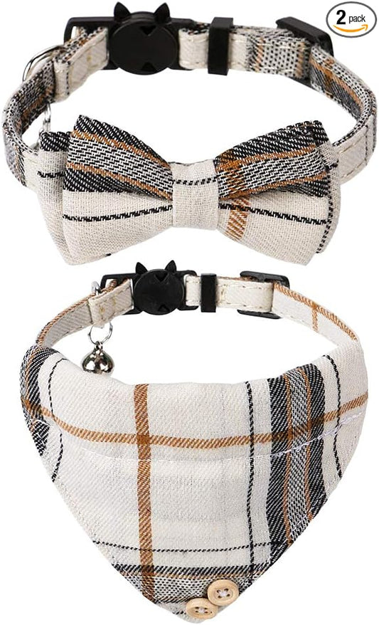 Faleela Breakaway Cat Collar with Bells - 2 Pack Cat Collar with Bells, Cat Collars with Bandana, Accessories for Pet Collars, Adjustable for Cats and Small Dogs