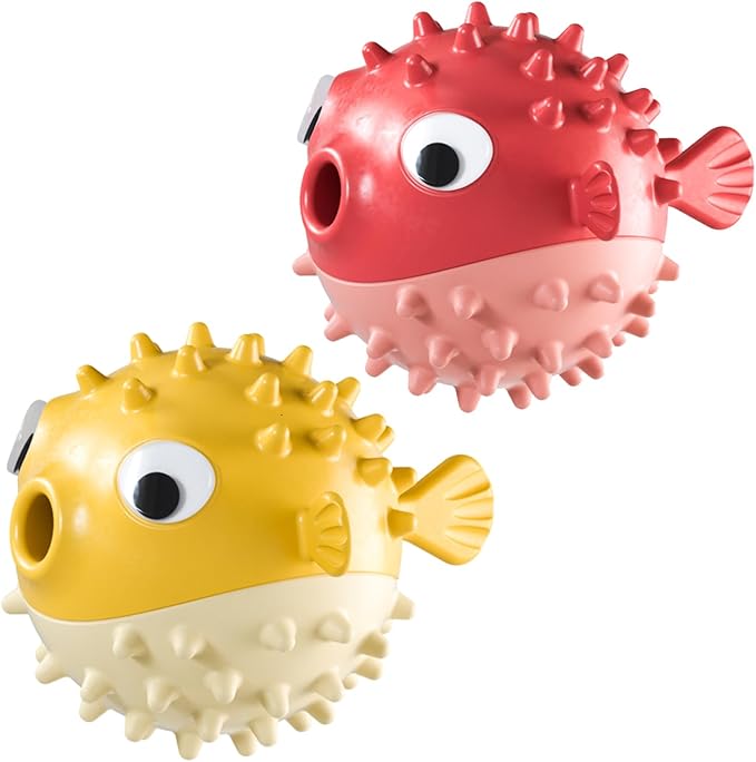 Dog Balls with Bell Sound, Interactive Dog Toys,Treat Dispensing Dog Toys, cat Toys Balls，Rubber Elastic Ball Toys for Small Medium Large Cat and Small Dogs (Yellow+red)