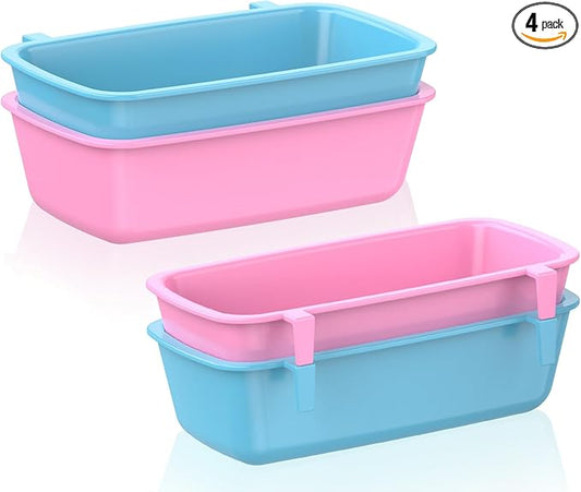 Pawfly 4 Pcs Cage Cups Hanging Plastic Bird Cage Feeders with Hooks 10 oz Rabbit Feeders for Cages Rabbit Food Bowls Waterers Bunny Cage Feeding Dishes for Small Pets Parrots Hamsters Guinea Pigs