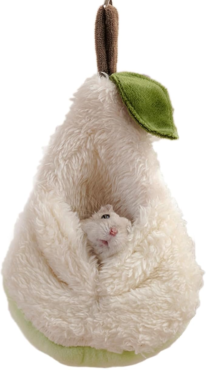 Pear-Shaped Hamster Pouch Bed - Plush Sugar Glider Hideout, Small Pet Habitat Decoration Cozy Cage Accessories for Mice, Gerbil, Golden Bear, Degu