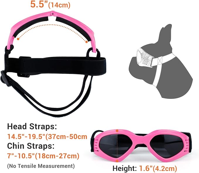 Dog Goggles Medium Breed, Small Dog Sunglasses Pet Eye Protection Windproof Anti-UV for Small to Medium Dogs, Pink
