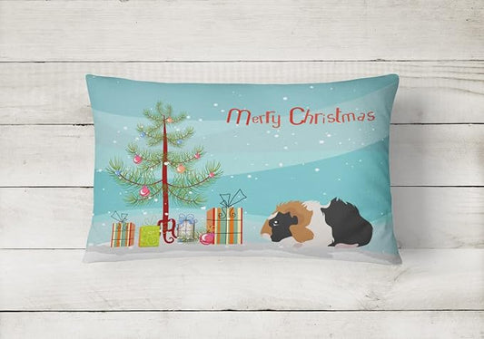 Caroline's Treasures CK4438PW1216 Abyssinian Guinea Pig Merry Christmas Canvas Fabric Decorative Pillow Machine Washable, Indoor Outdoor Decorative Pillow for Couch, Bed or Patio, 12HX16W