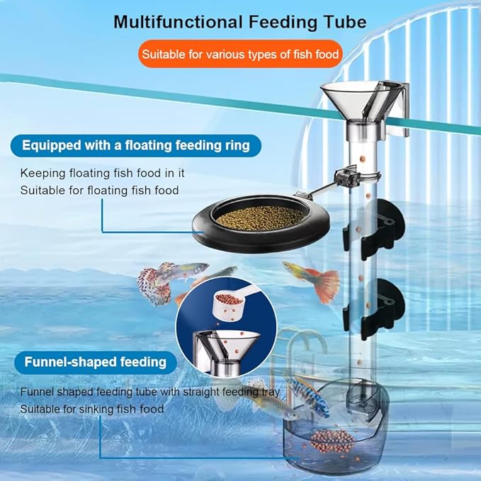 La La Pet Fish Feeding Dish Set with Adjustable Tube Kit, Suction Cups and Cleaning Brush for Aquarium Supplies
