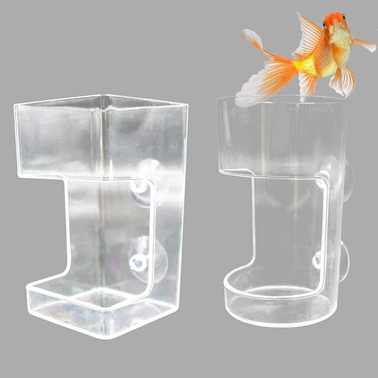 2-Pack Acrylic Fish Feeders – Round & Square Suction-Cup Feeding Tubes for Aquariums, Hollow Floating-Sinking Fish & Shrimp Food Holders