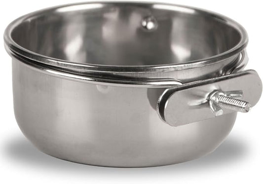 Jeffers Pet Stainless Steel Coop Kennel Cup with Screw On Clamp, 20 Oz – Durable, Rust Resistant Hangable Water & Food Feeder for Kennels, Coops & Cages - Chickens, Duck, Rabbits, Small Animals
