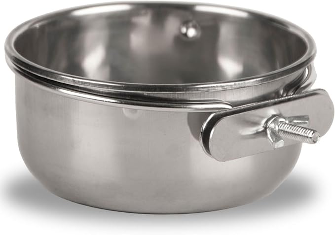 Jeffers Pet Stainless Steel Coop Kennel Cup with Screw On Clamp, 20 Oz – Durable, Rust Resistant Hangable Water & Food Feeder for Kennels, Coops & Cages - Chickens, Duck, Rabbits, Small Animals