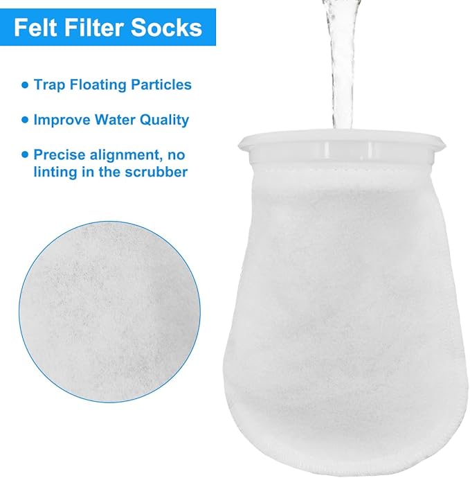 6Pcs 4 Inch Ring Filter Socks 200 Micron, Aquarium Felt Socks, Aquarium Filter Bags for Freshwater Saltwater Aquariums Fish Tank, Sump Filter Socks, Use in Ponds Overflows, 4 Inch Ring by 7 Inch Long