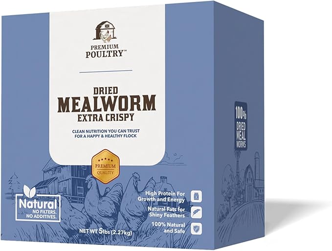 Chicken Feed for Backyard Poultry High Calcium Insect Protein Natural Supplement Treat, Meal Worms, 5lb