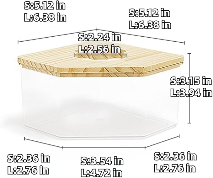 Hamster Sand Bath Box Container, Mini Pet Sandbox Lid Design Take Bath Wooden Sandbox Dust Bath, Transparent Bathroom & Digging Box Acrylic Hamster Litter Box Small Animal Accessories (D Large)