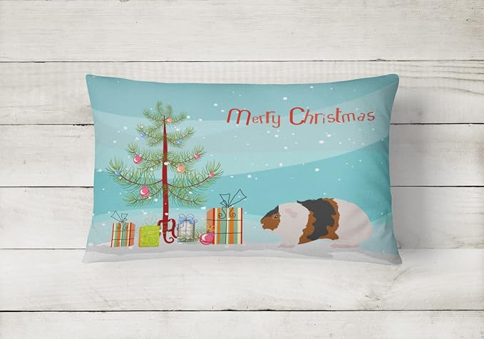 Caroline's Treasures CK4448PW1216 Teddy Guinea Pig Merry Christmas Canvas Fabric Decorative Pillow Machine Washable, Indoor Outdoor Decorative Pillow for Couch, Bed or Patio, 12HX16W