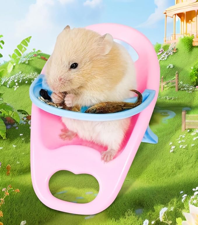 2PC Hamster Chair with Tray Super Cute Hamster Dining Plastic Chair Small Animal Cage Accessories Habitat Decor House Photo Props Small Animal Toys for Hamster Mice Rat Hedgehog Rodents (Blue+Pink)