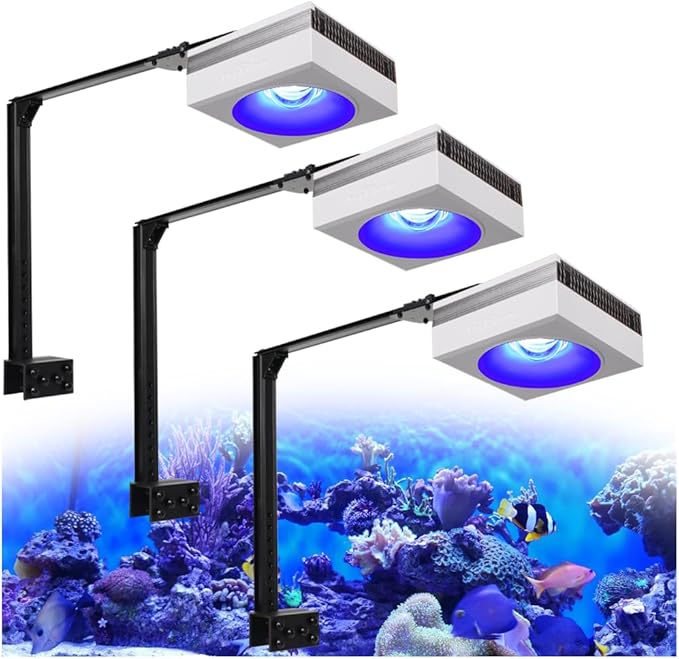 PopBloom RL90 WiFi Reef LED Lights, 300W Reef Aquarium Lighting for 50"-70" SPS LPS Corals Saltwater Fish Tank, Multi-Light Sync Control, APP Fully Programmable (3 Lights with Mount Arm kit)