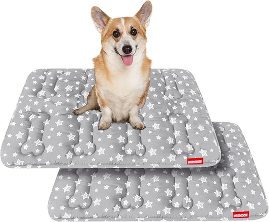 Dog Crate Mat (30" X 19") 2 Pack, Soft Dog Bed Mat with Cute Prints, Personalized Crate Pad, Anti-Slip Bottom, Machine Washable Kennel Pad, Grey