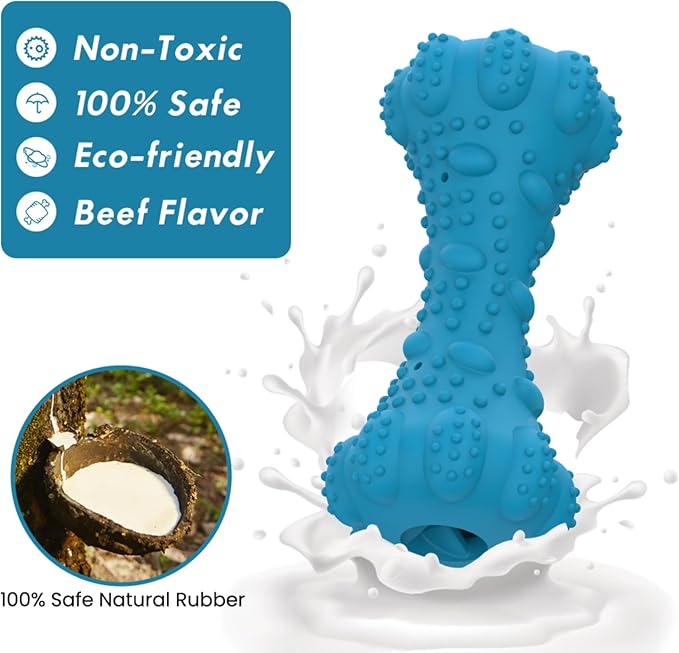 Dog Toy, Treat-Dispensing chew Toy for Dogs, Beef-Flavored,Durable Dumbbell-Shaped Natural Rubber Dog Toy Suitable for Medium to Large Dogs,Features squeaking loating Capabilities