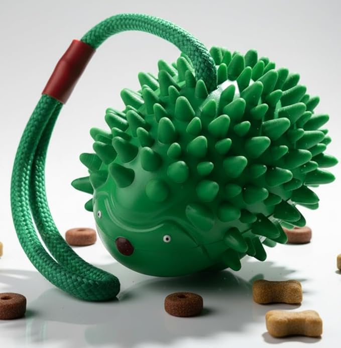 Fuzzl Eco Rubber Chuck & Treat Hedgehog - Green - Long Lasting Dog Chew Toys for Aggressive Chewers Strong Dog Toy for Dogs Durable Puppy Toys