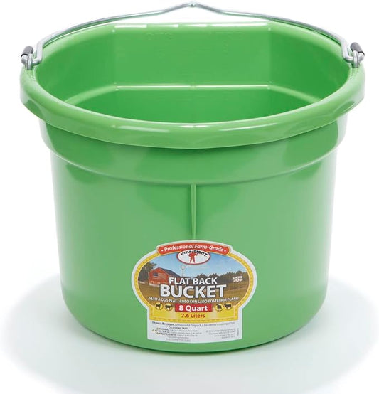Little Giant® Flat Back Plastic Animal Feed Bucket | Animal Feed Bucket with Metal Handle | Horse Stall Feeding and Watering Supplies (Lime Green, 8 Quart)