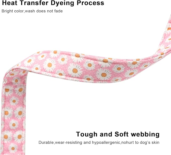 Lionet Paws Floral Dog Collar- Cute Daisy Pink Dog Collars with Plastic Buckle,Light Adjustable Dog Collars for Medium Large Dogs