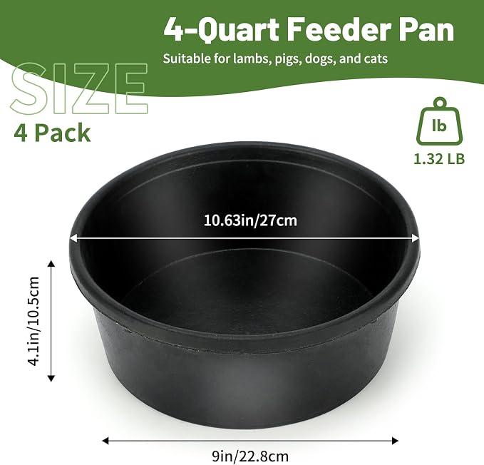 6Pcs Rubber Feed Pan, 1 Gallon Horse Feed Bucket Utility Feed Bucket, 10.6 x 4.1Inches Rubber Bowl Chicken Dust Bath Livestock Water Bowl for Pig Goat Chicken Dogs Farm Small Animal