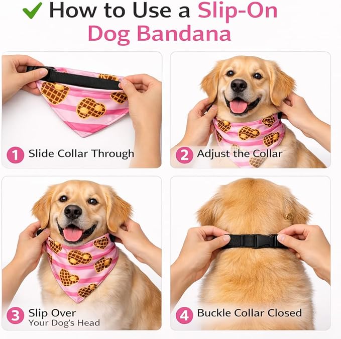 Luxury Satin Dog Bandana – Slip-On Collar Style, Premium Pet Scarf for Medium, Large & XL Dogs – Special Occasion Accessory (Collar Not Included) (Medium - Extra Large, Waffle Heart)