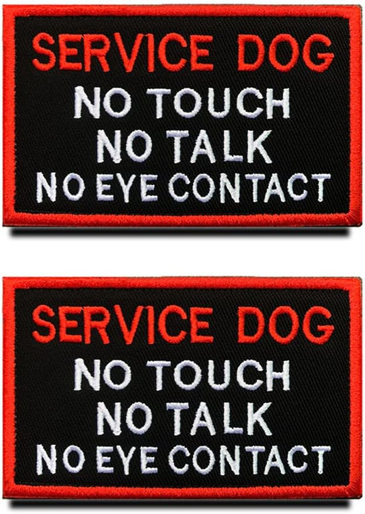 2 Packs Service No Touch No Talk No Eye Contact Safe Vests/Harnesses Patch Hook & Loop Embroidered Animals Badge Emblem for Working Dog Guide Dog Service Animals