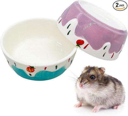 2 Pack Hamster Food Bowl Small Animals Ceramic Food Water Bowl Prevent Tipping Moving for Gerbil Chinchilla Hedgehog Rat (Color: Purple + Blue)