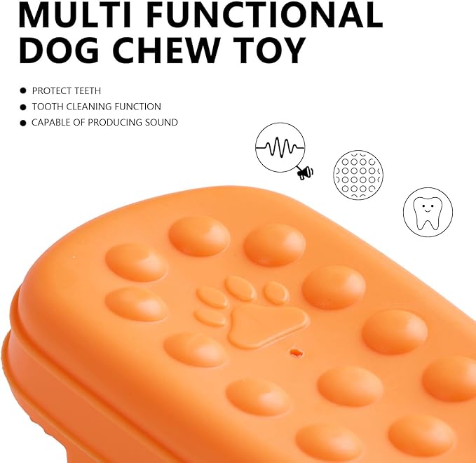 MECOOL Squeaky Slipper Dog Toy - Chew Toys for Aggressive Chewers, Durable Rubber Chew Toy for Dental Cleaning & Boredom Relief, for Small Medium Dogs, Orange