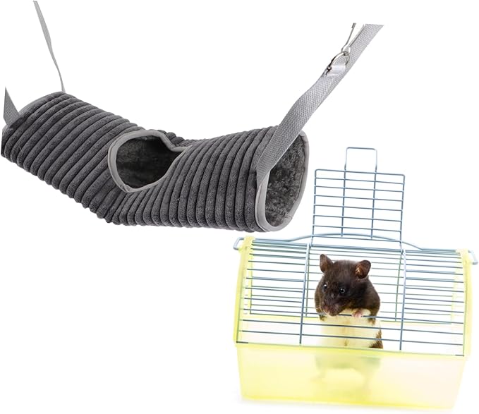 ORFOFE Small Pets Hammock Tunnel Bed Cozy Grey Hanging Plaything for Ferrets Hamsters and Breathable Wear Comfortable Pet Hideaway for Daily Fun and Relaxation